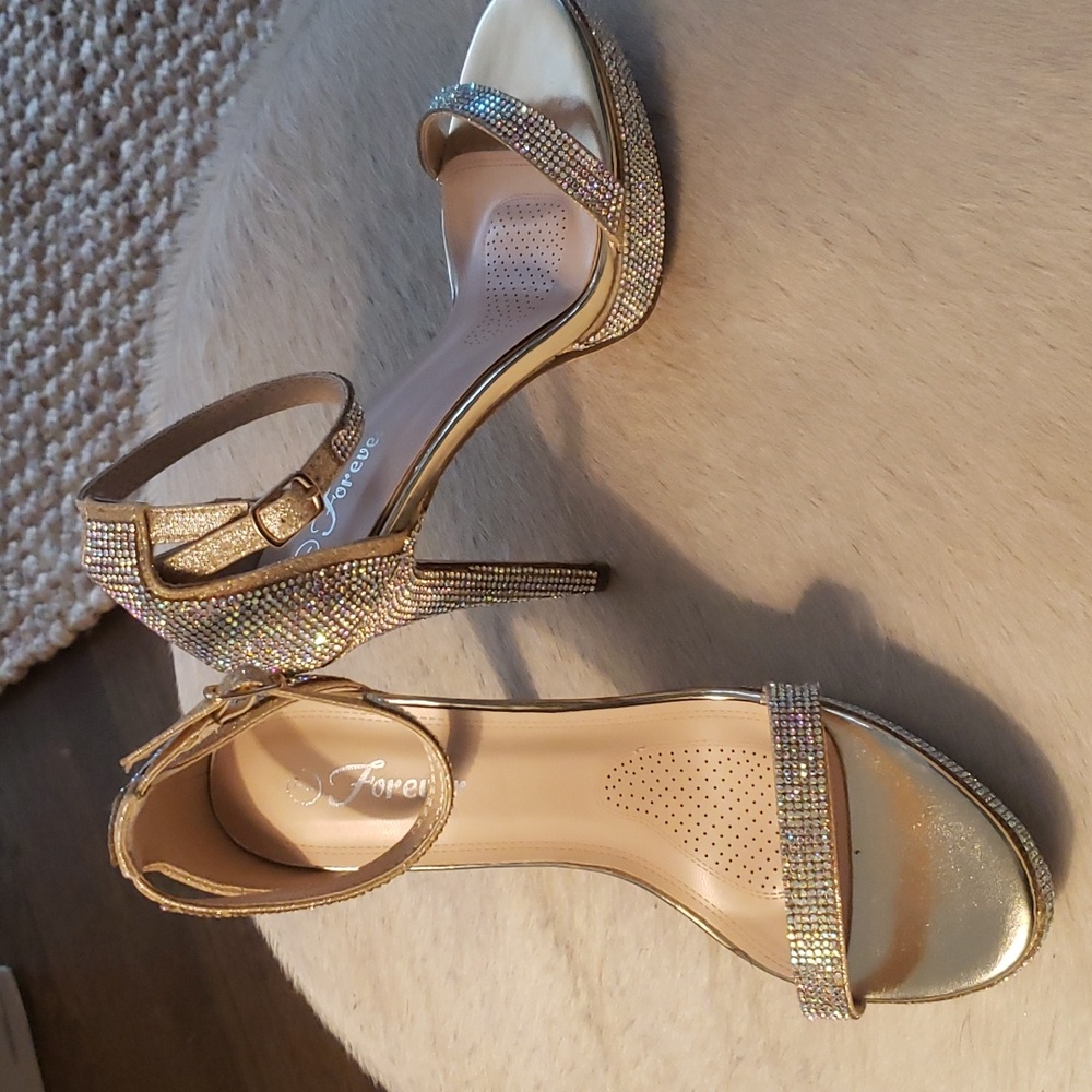 Sequined ankle strap stilettos
